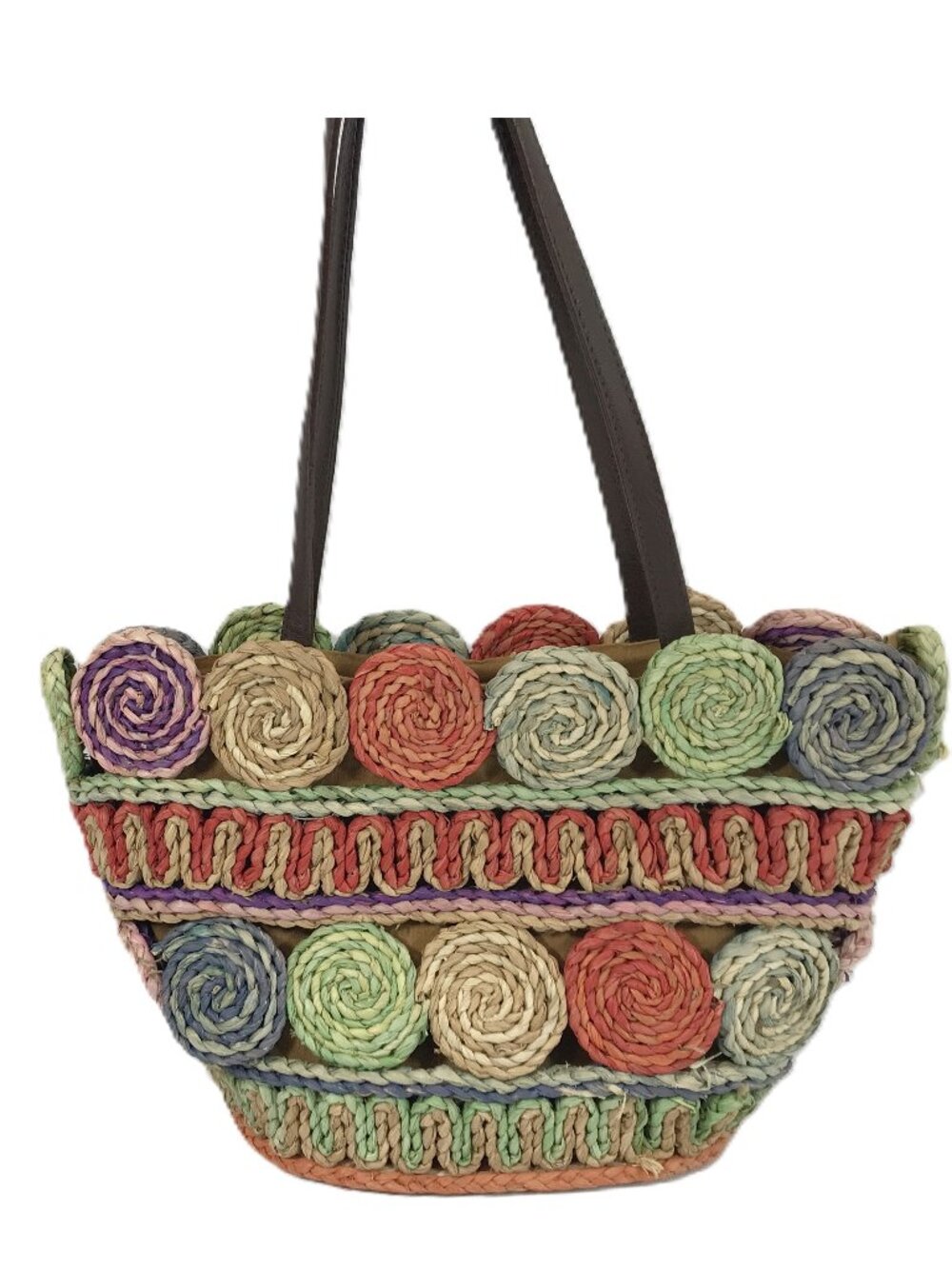 Dorfman Milano Cornhusk Straw Tote Colorful Summer Shoulder Bag Boho Floral - Picture 2 of 13